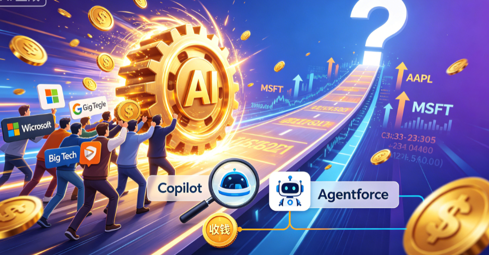 Big Tech狂砸AI！软件股第二波机会来了？Copilot、Agentforce背后谁在收钱？